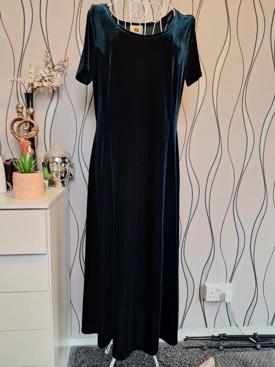 Hamells Dark Green Velvet Maxi Dress UK 16