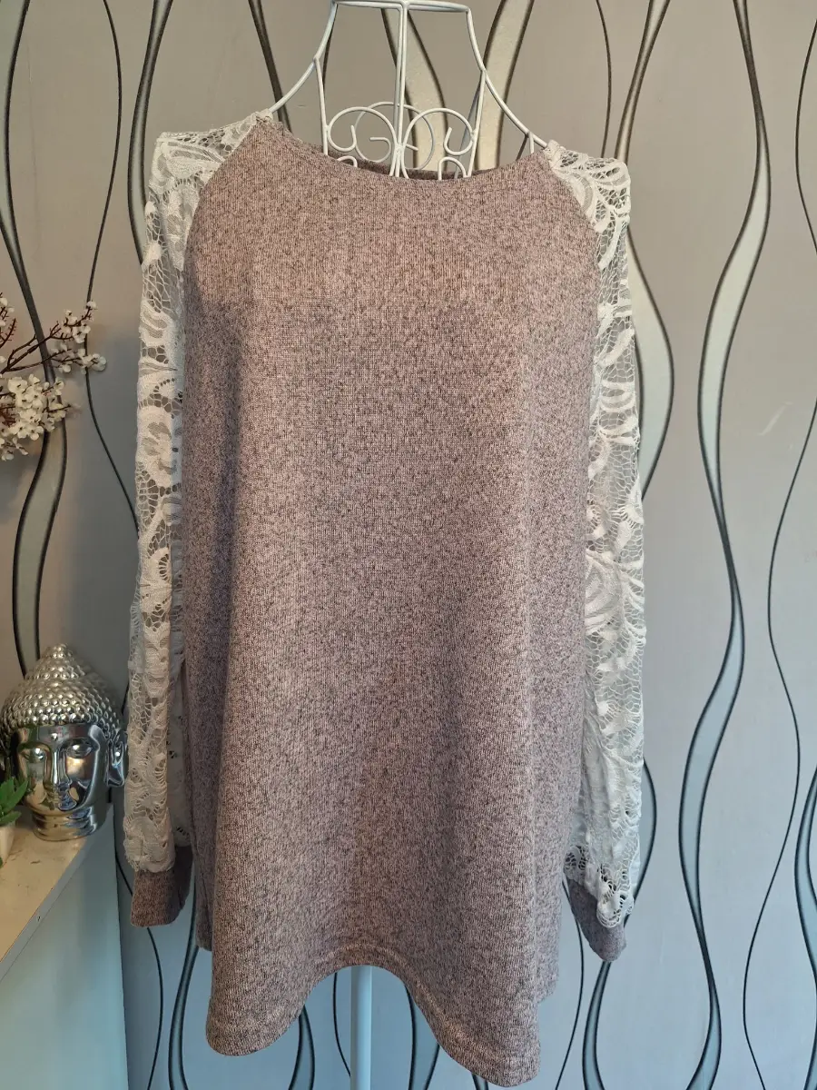 SHEIN Curve Purple Lace Sleeve Longline Tunic Top 0XL UK 16-18