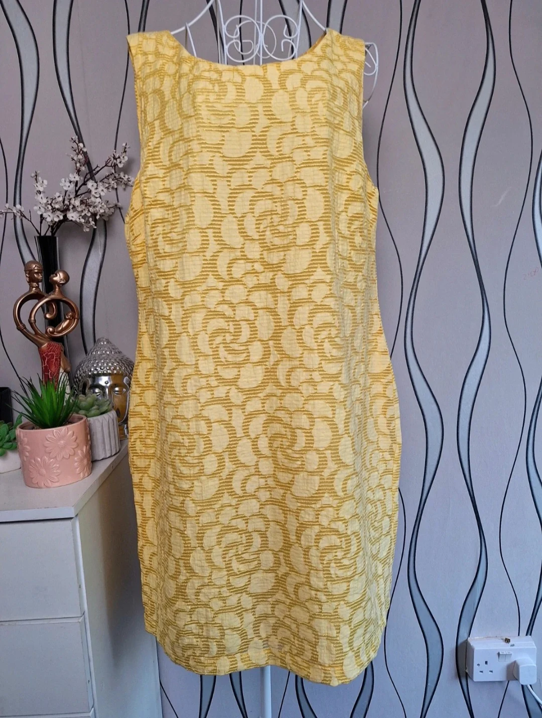 Savida Yellow Textured Shift Dress UK 18 Sleeveless Midi