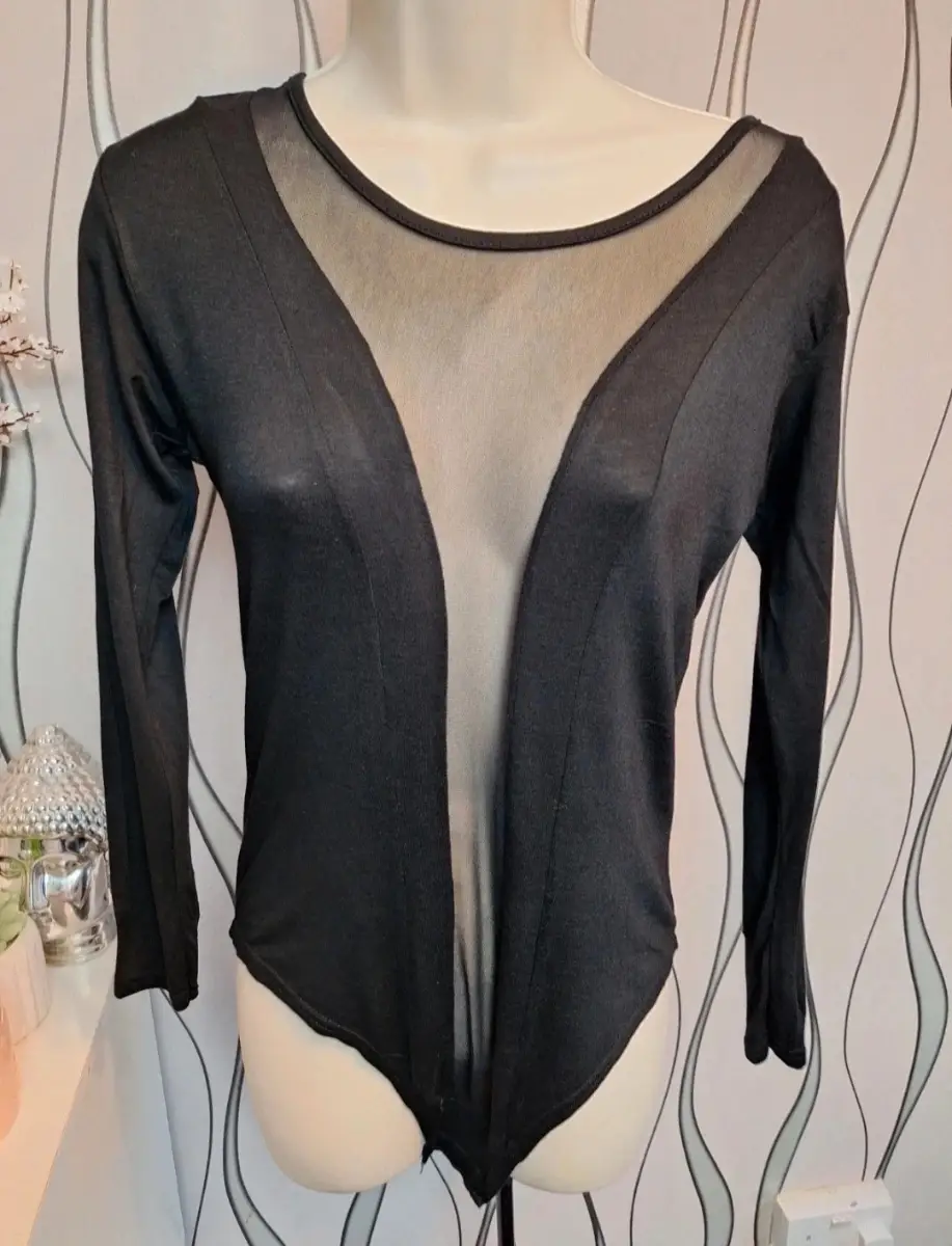 JN Justwear Black Mesh Panel Bodysuit UK 10-12