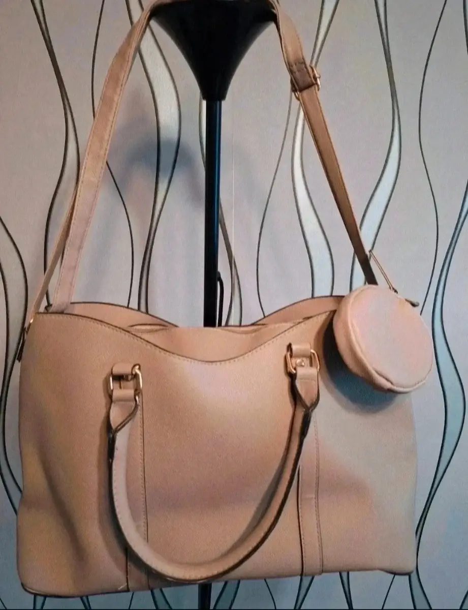 Primark Beige Tote Bag Shoulder Handbag with Matching Zip Pouch