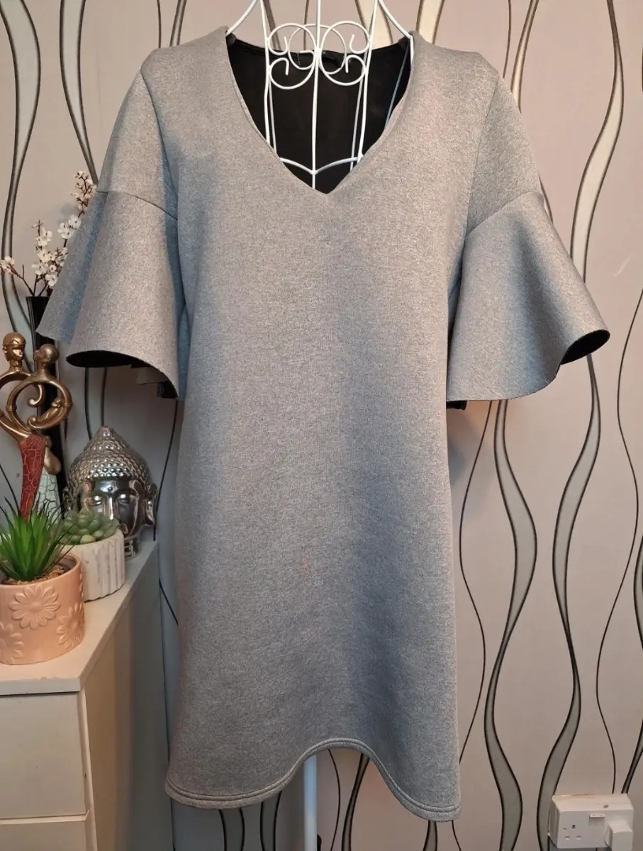 Missguided Grey Oversized Sweat Dress UK 12 Bell Sleeve Stretch