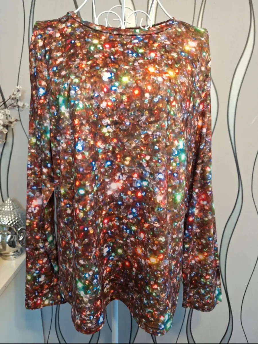 Shein Multicolour Print Long Sleeve Stretch Top UK 16-18