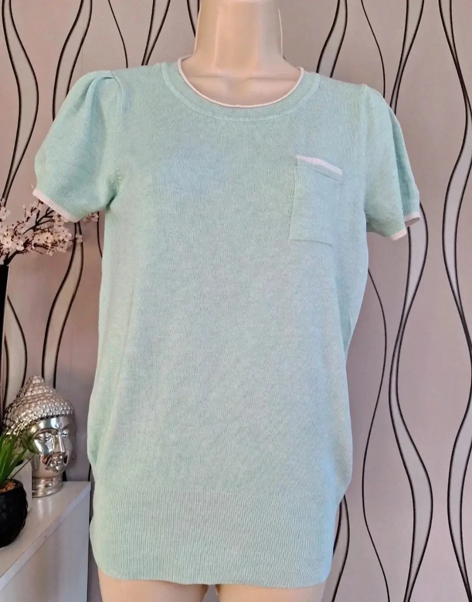 Red Herring Mint Green Short Sleeve Knit Jumper UK 12 Soft Stretch