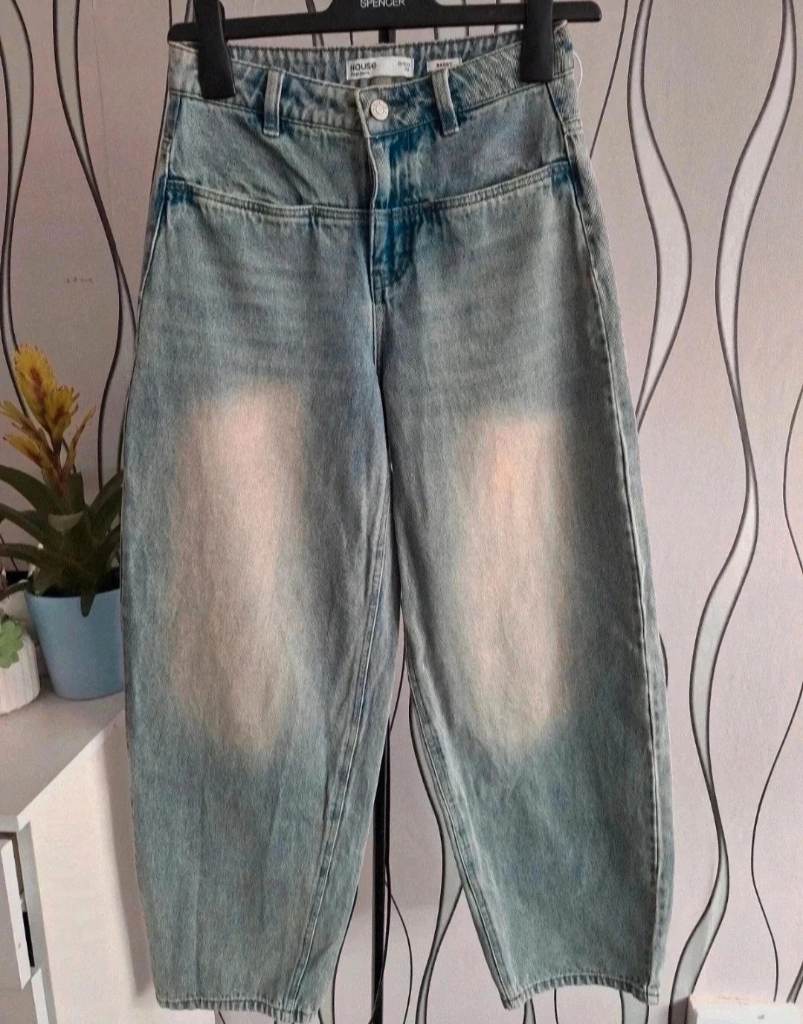 House Wide Leg Baggy Jeans Light Blue High Waist XS UK 4-6 Y2K