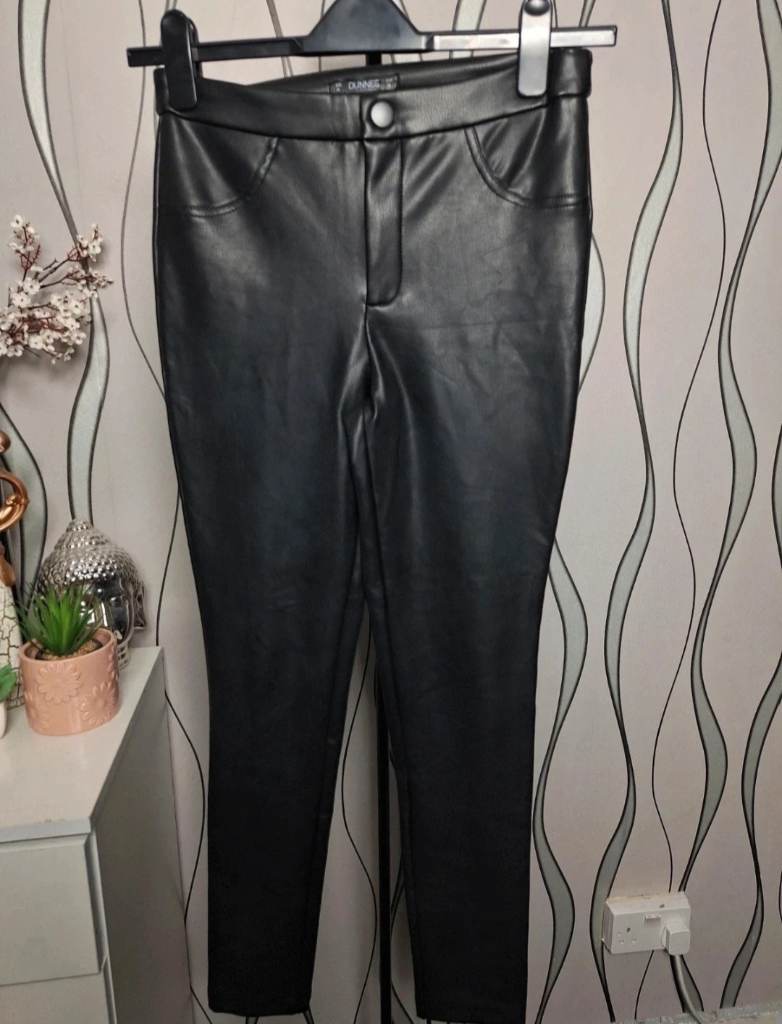 Dunnes Faux Leather Trousers Black Size S UK 8 Stretch Fit