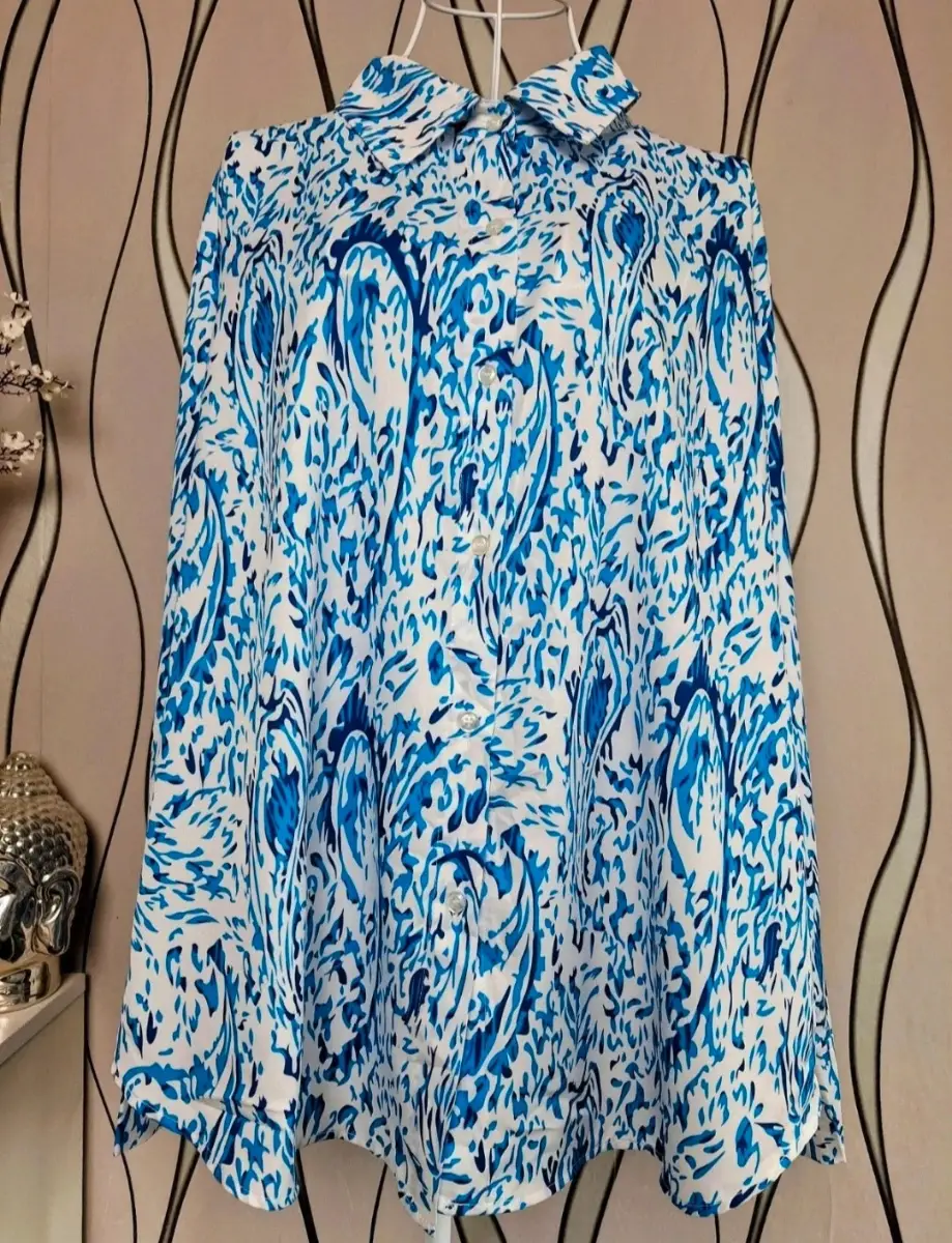 Shein Curve Blue White Shirt UK 24-26