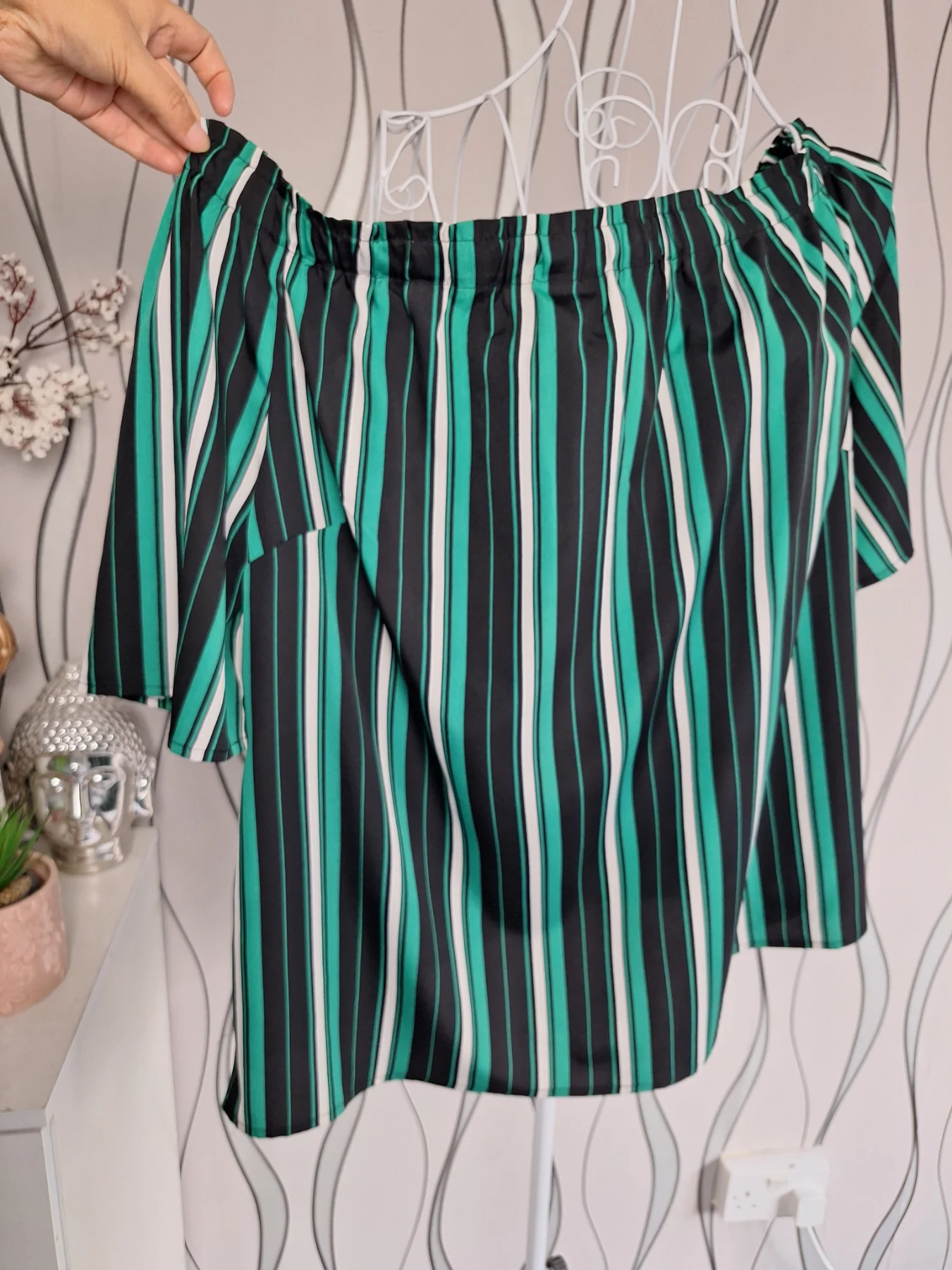 Simply Be Turquoise Black White Striped Bardot Top UK 20