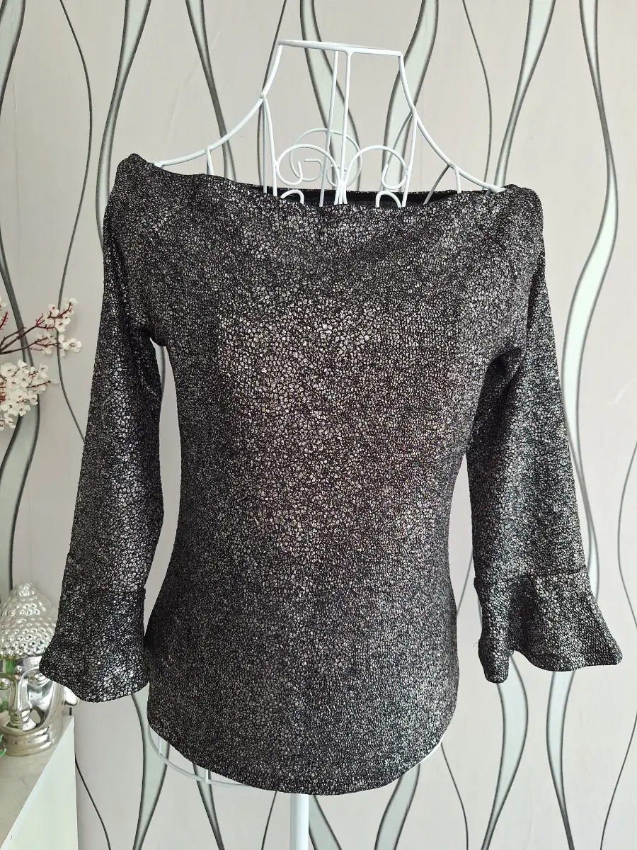 M&S Collection Metallic Copper Shimmer Bell Sleeve Top UK 12 Stretch Party