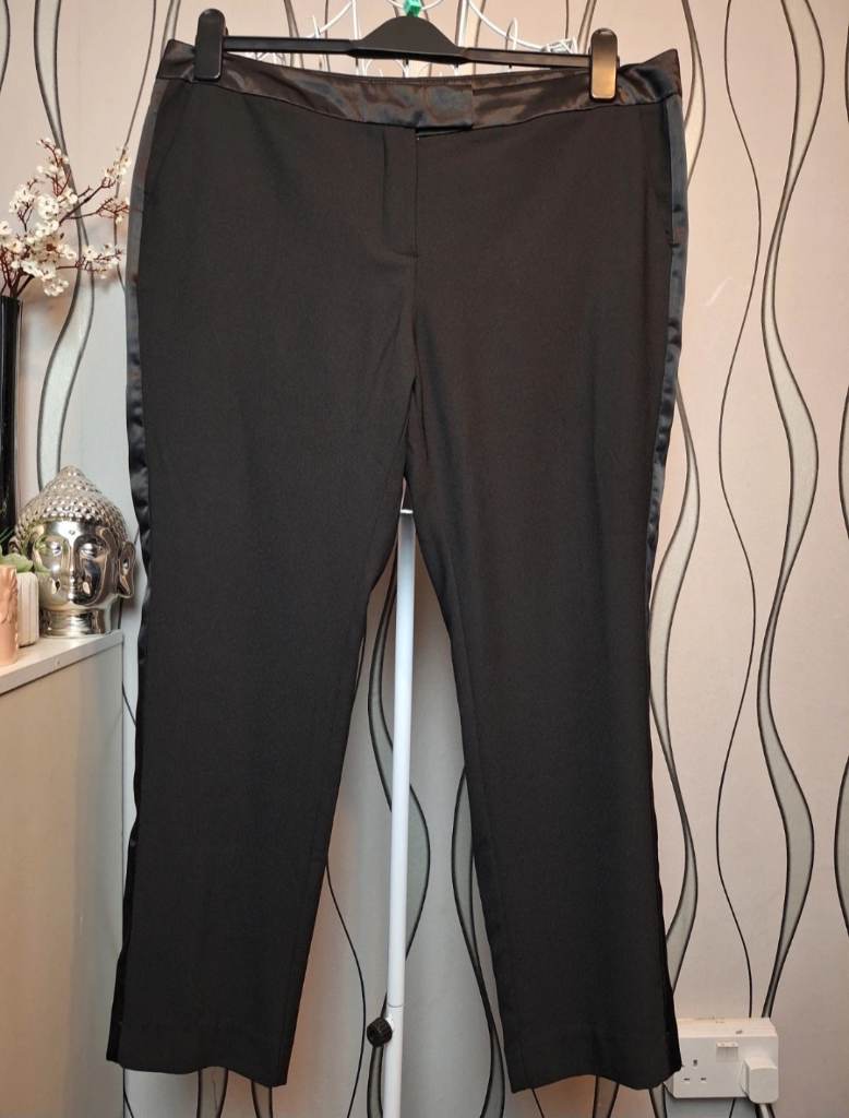 Kaleidoscope Black Smart Trousers Satin Side Stripe UK 18