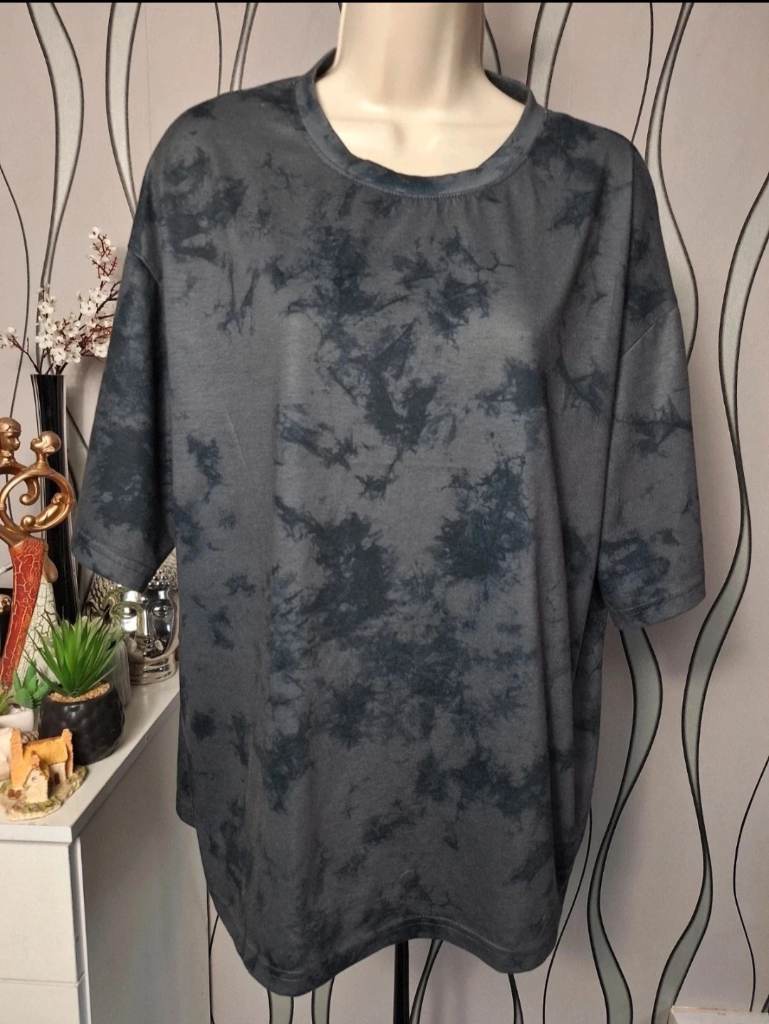 Shein Oversized Tie Dye T Shirt Grey Black Size UK 16-18