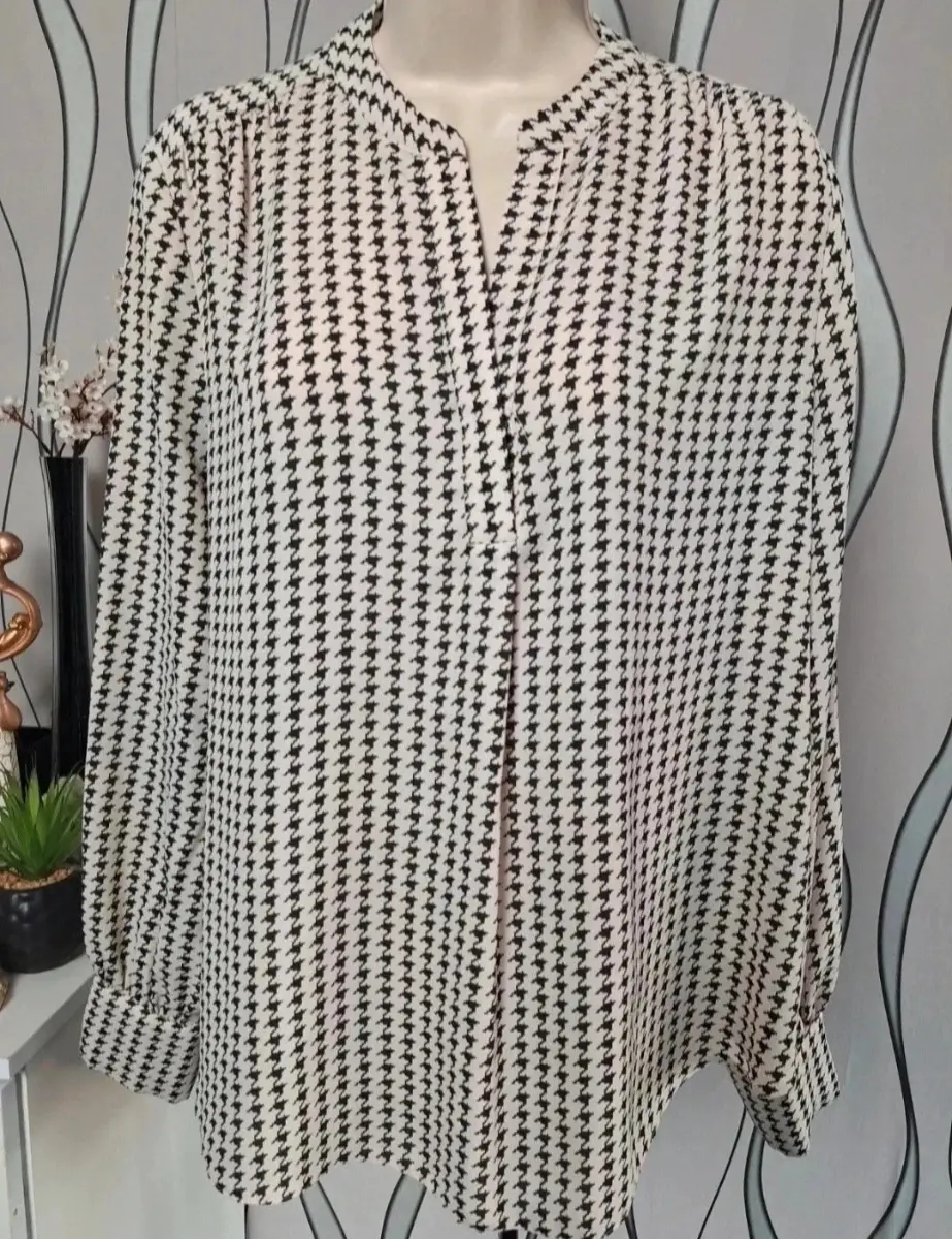 Primark Black White Houndstooth Blouse UK 8