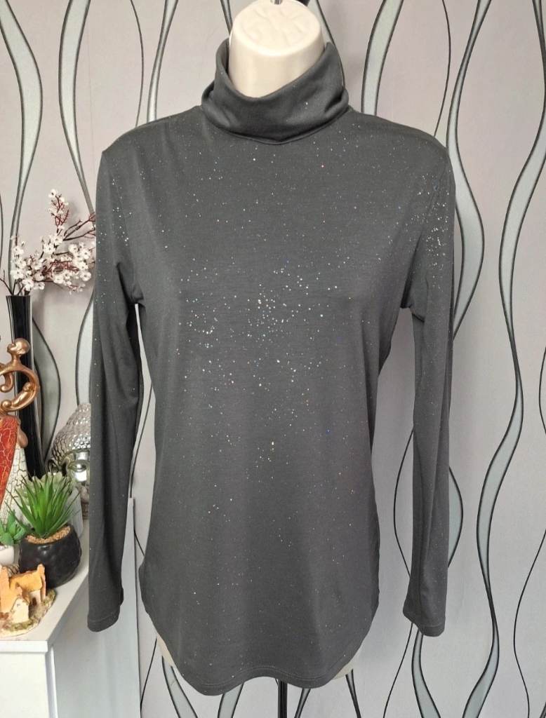 TU Grey Sparkly Roll Neck Top Long Sleeve UK 8