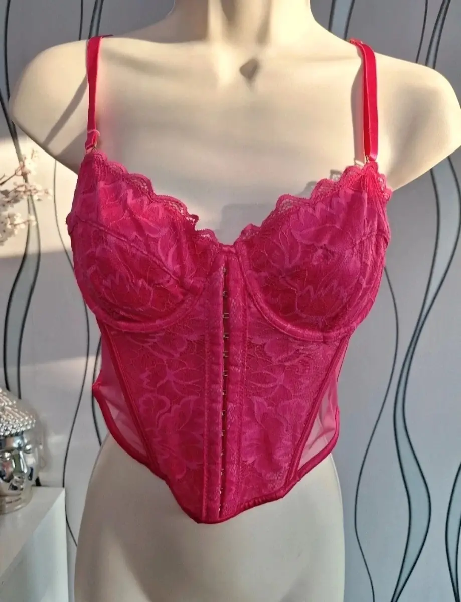 Primark Pink Lace Longline Underwired Bra Corset Style 36B