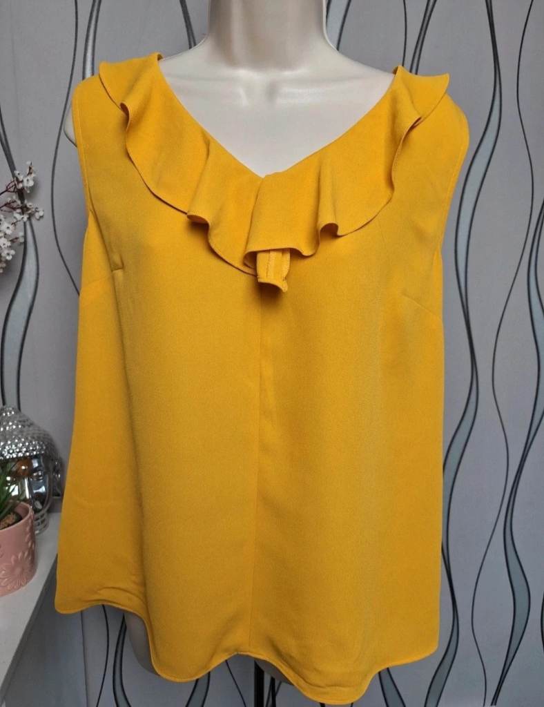 TU Mustard Yellow Sleeveless Ruffle Blouse Top UK 14