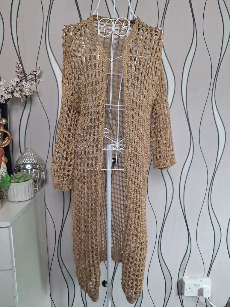 SHEIN Beige Crochet Longline Cardigan UK 10-12