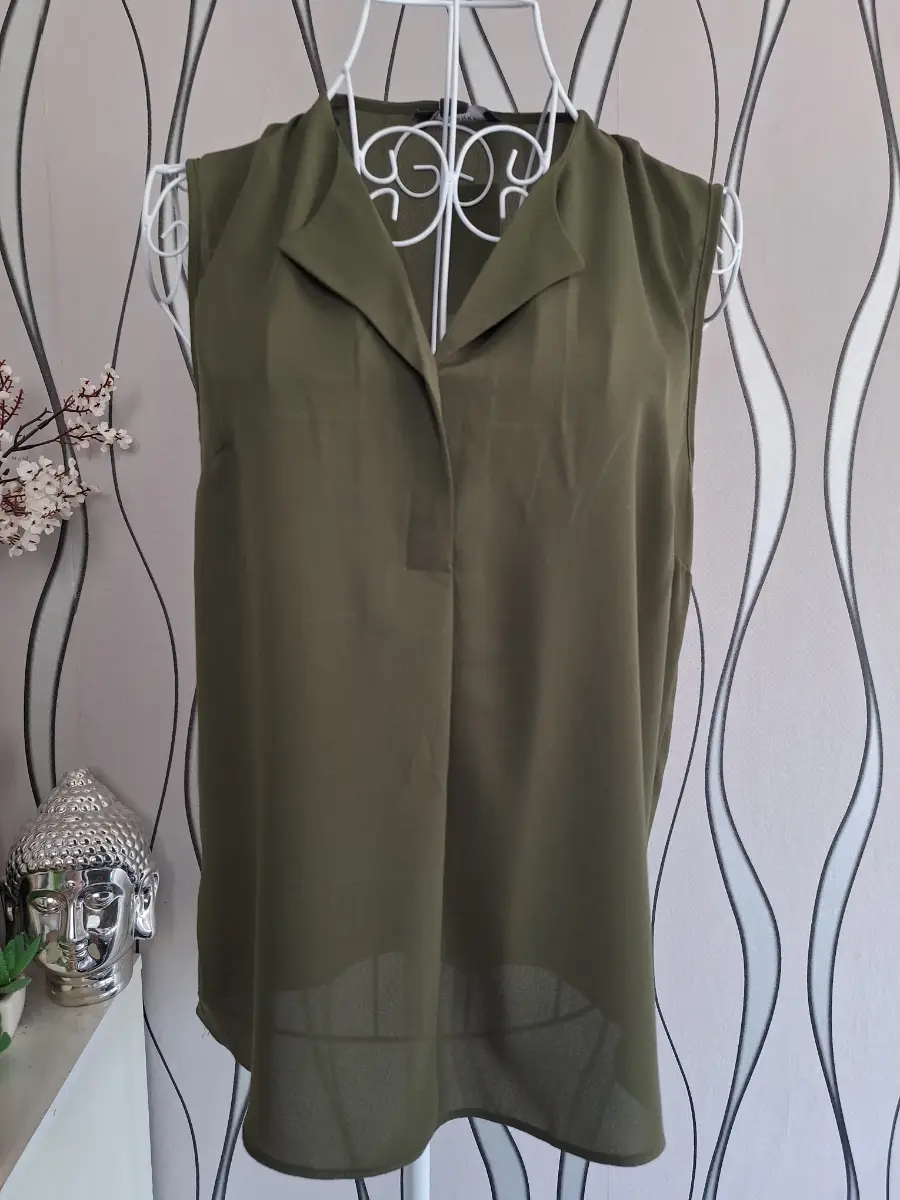 Primark Khaki Sleeveless Collared Blouse Top BNWT UK 12