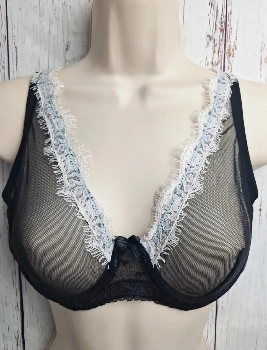 Mimi Holliday Black Mesh Lace Underwired Bra Size 34C VGC
