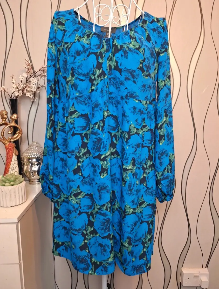 Primark Blue Floral Midi Dress Lightweight UK 10