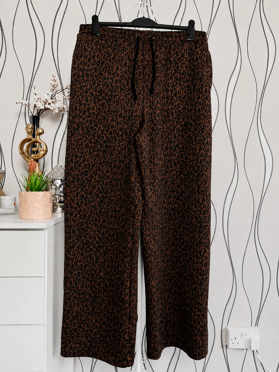 Nutmeg Leopard Print Wide Leg Trousers Brown Size 16 Long