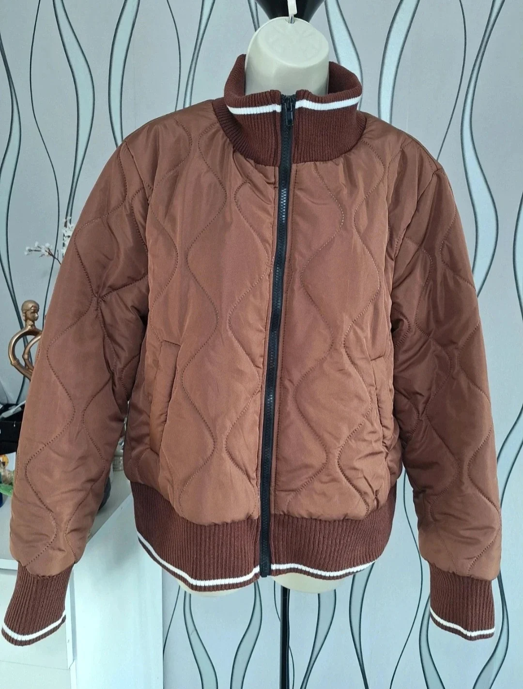 Shein Brown Quilted Bomber Jacket XL UK 16-18