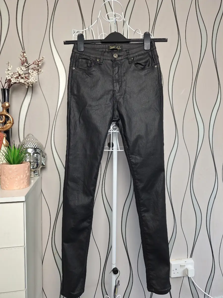 Toxik3 Black Coated Skinny Jeans UK 10