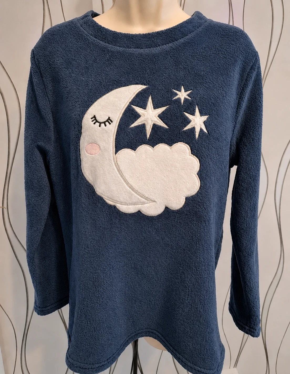 Love to Lounge Fleece Pyjama Top Navy Moon Stars UK 10-12