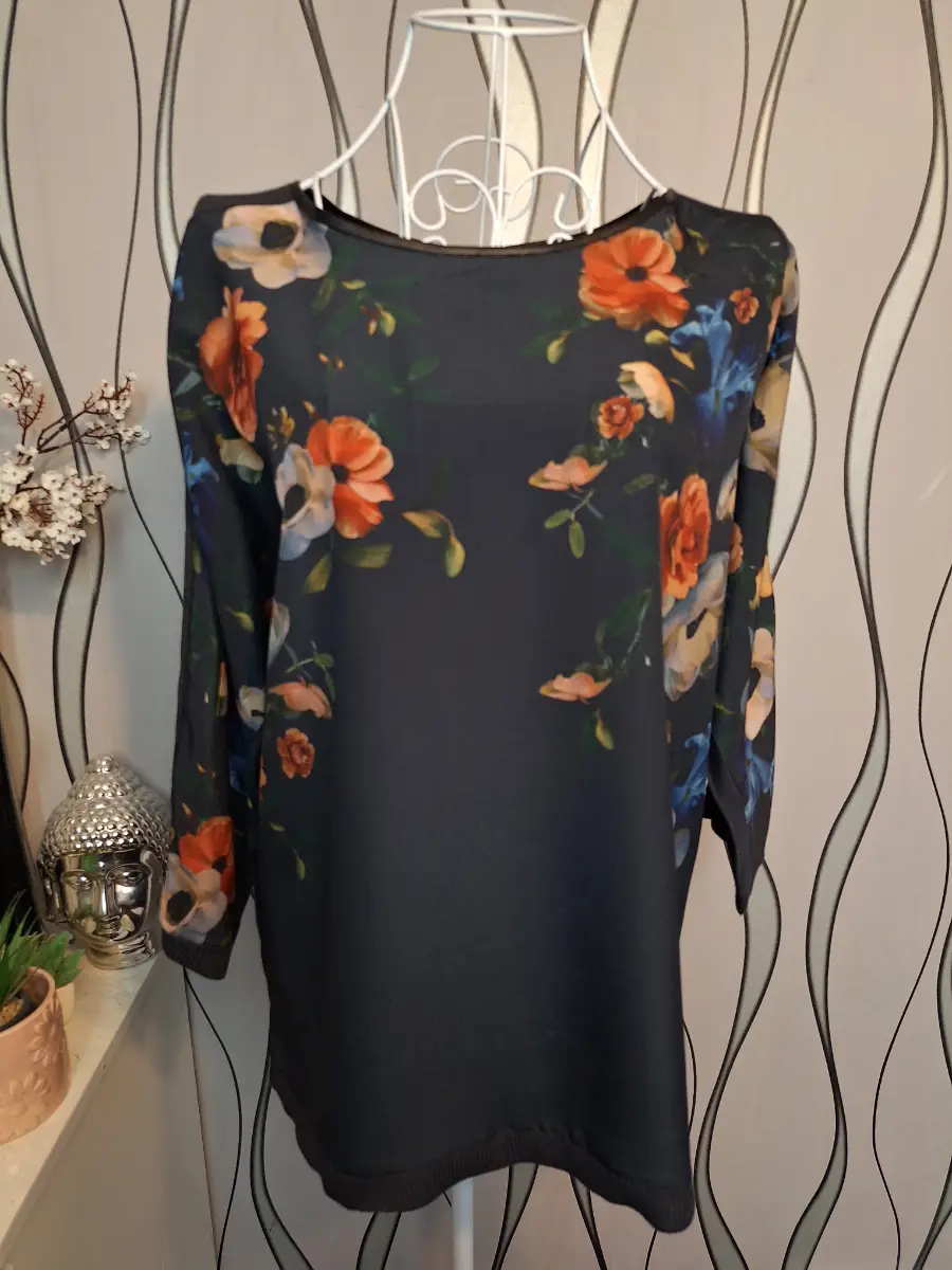 Oasis Navy Floral Tunic Top UK 12
