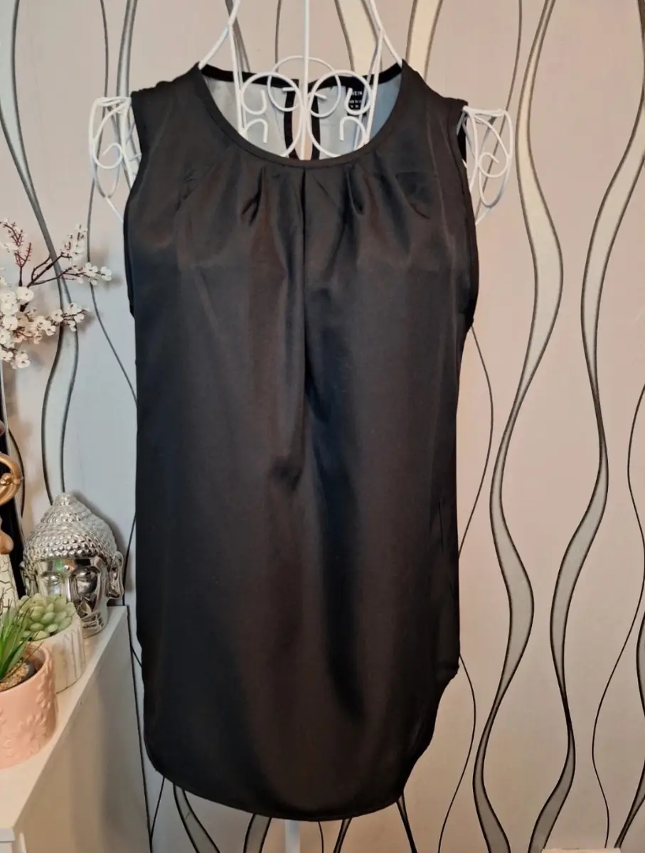 Shein Black Sleeveless Blouse Smart Casual Pleated Top UK 12 14