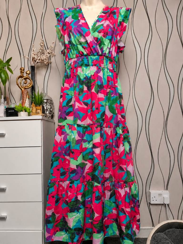 Shein Floral Maxi Dress Multicolour Size M UK 12-14