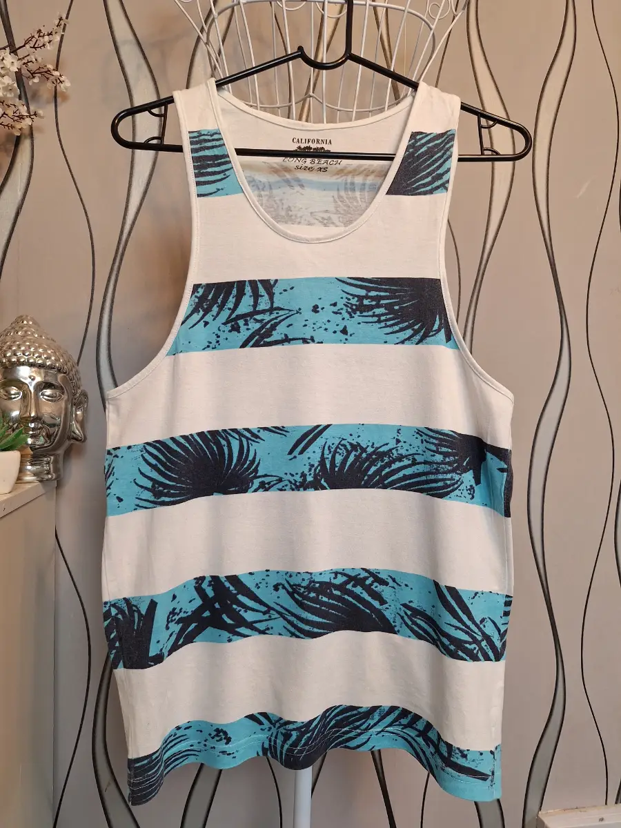 Peacocks Men's White Blue Striped Cotton Tank Top Vest XS
