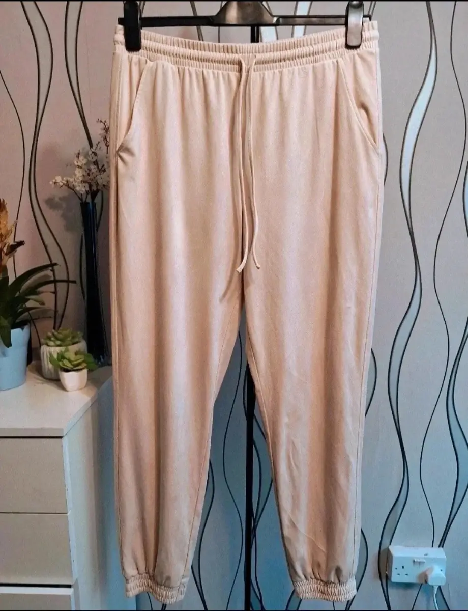 Primark Beige Joggers UK 16 Soft Drawstring Lounge Casual Trousers