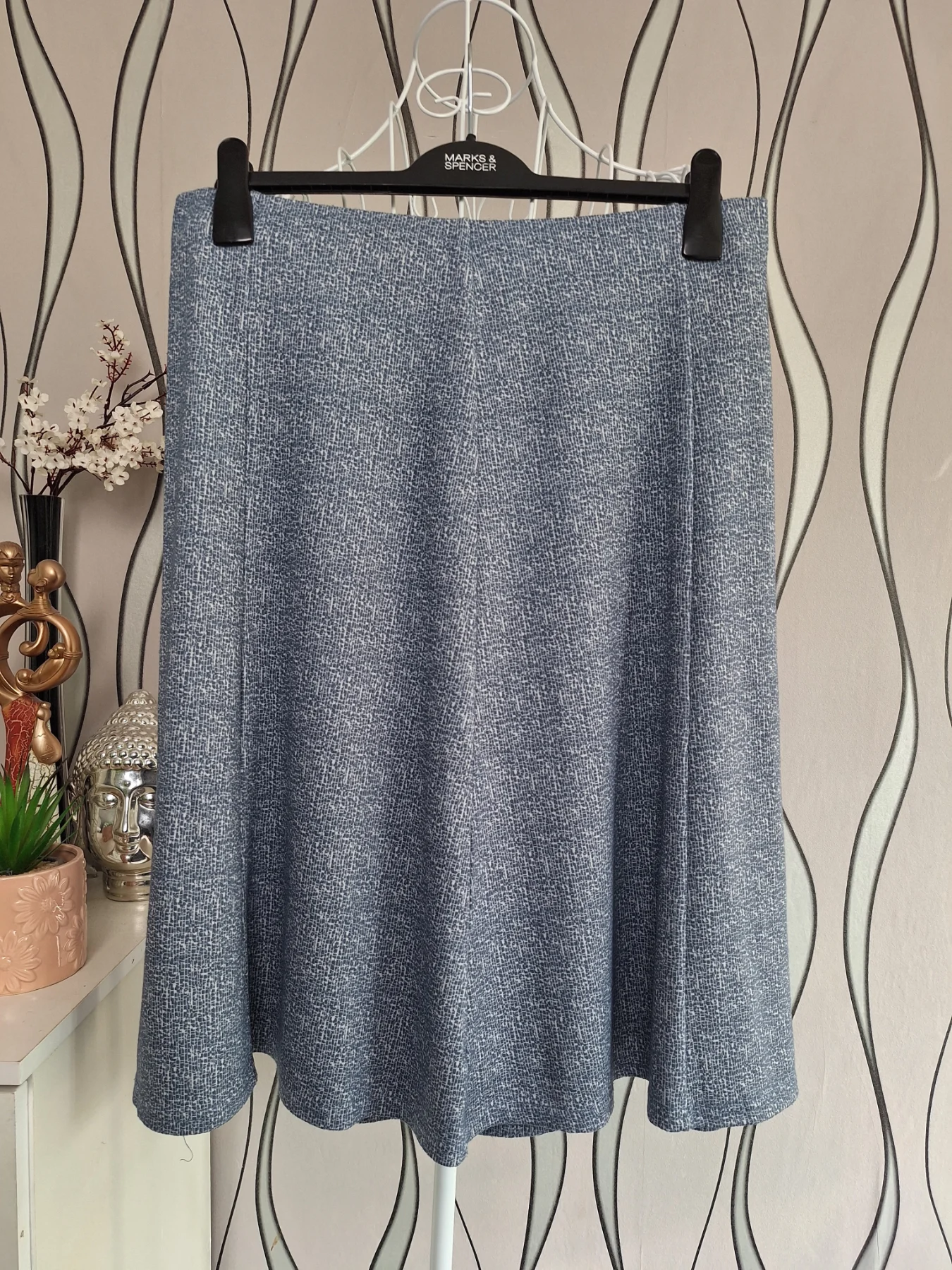 Honor Millburn EWM Blue Textured Flared Skirt UK 14 Fully Lined