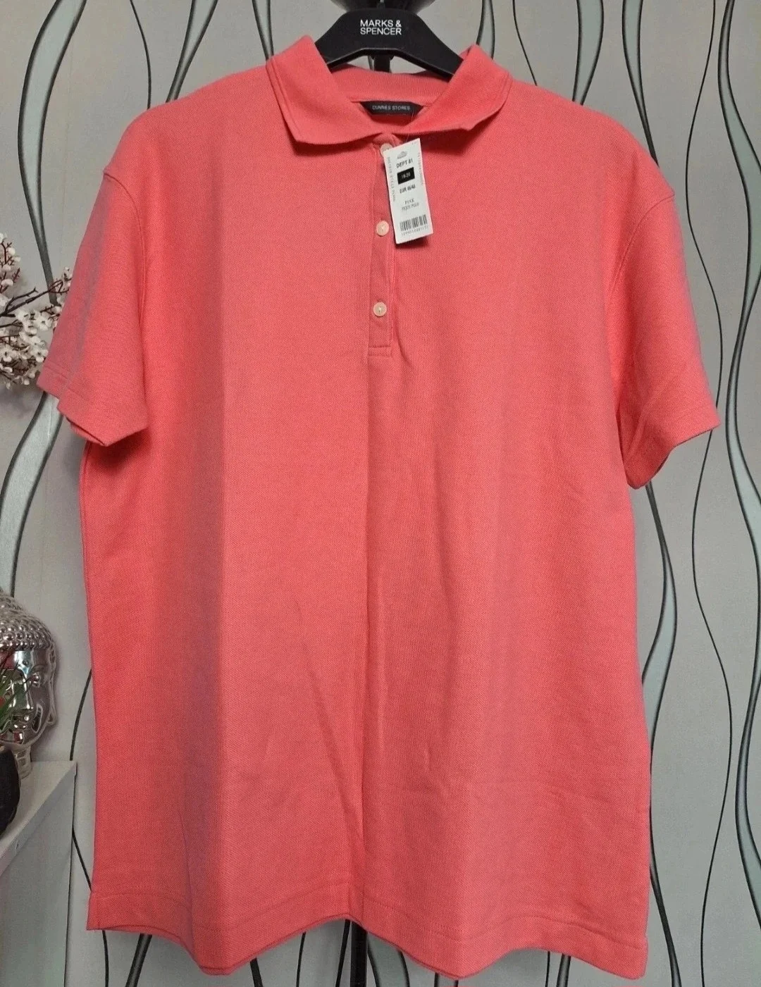 Dunnes Stores Coral Pink Polo Shirt New With Tags Size 18-20