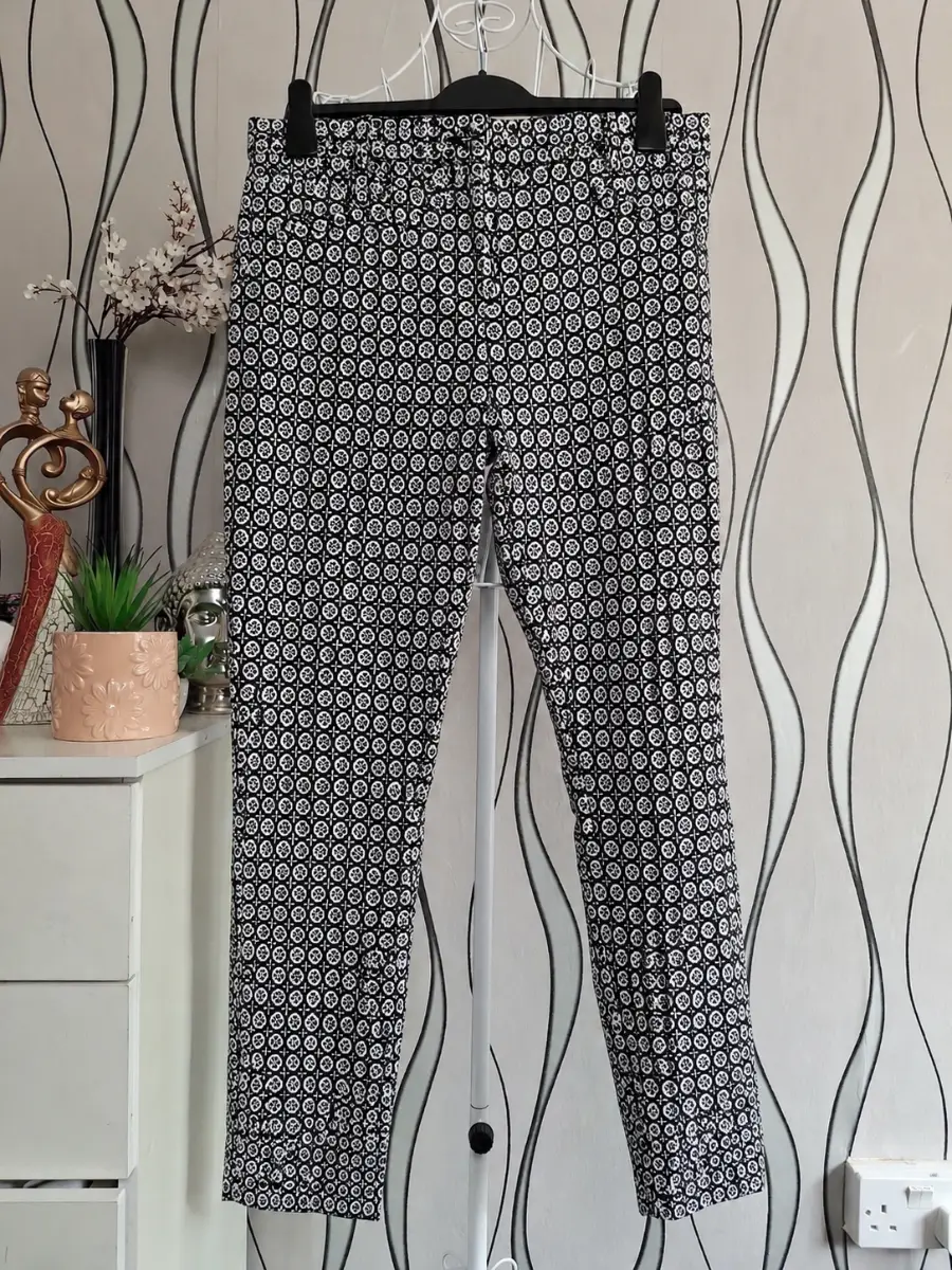 Primark Black White Patterned Stretch Trousers UK 16