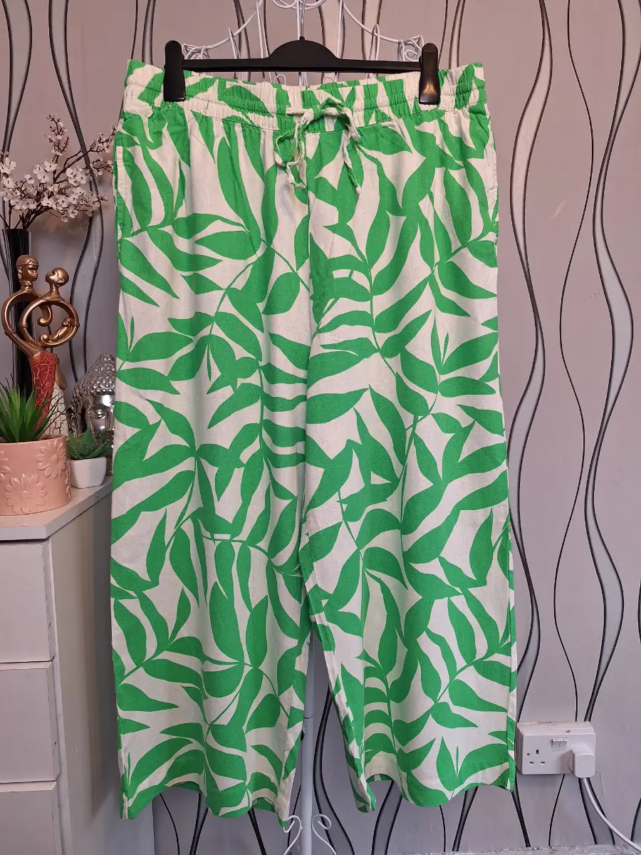 George Green White Linen Blend Wide Leg Trousers UK 20