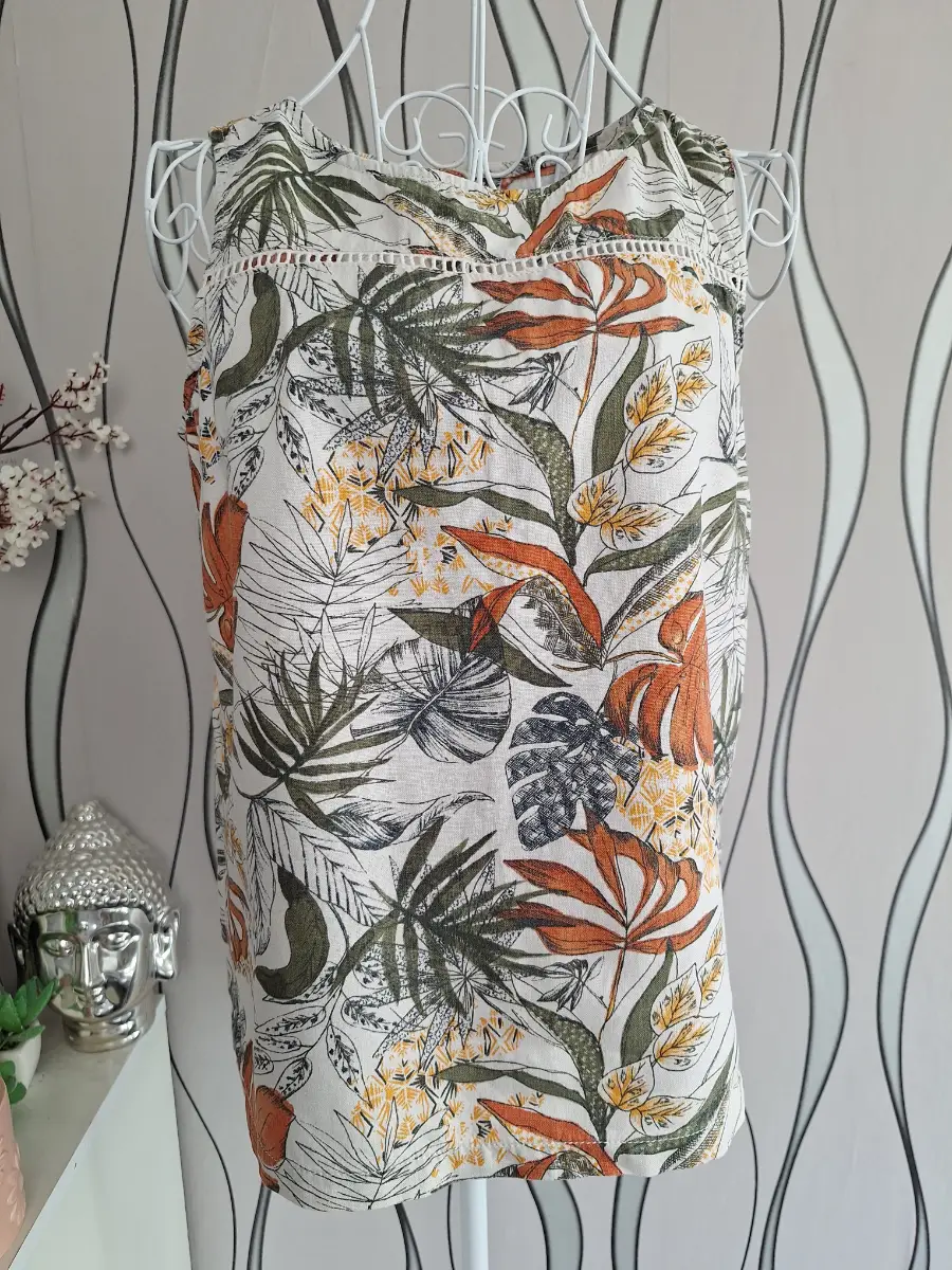 Next Linen Blend Tropical Print Sleeveless Top UK 8