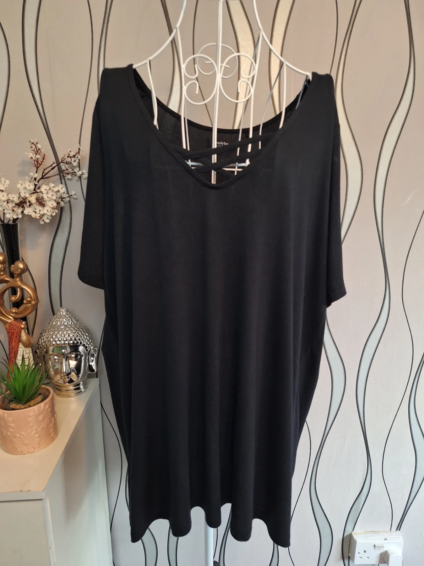 Simply Be Black Lace Up Neck Tunic Top UK 18