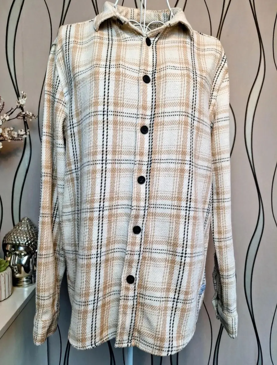 River Island Beige Check Shacket UK 12-14