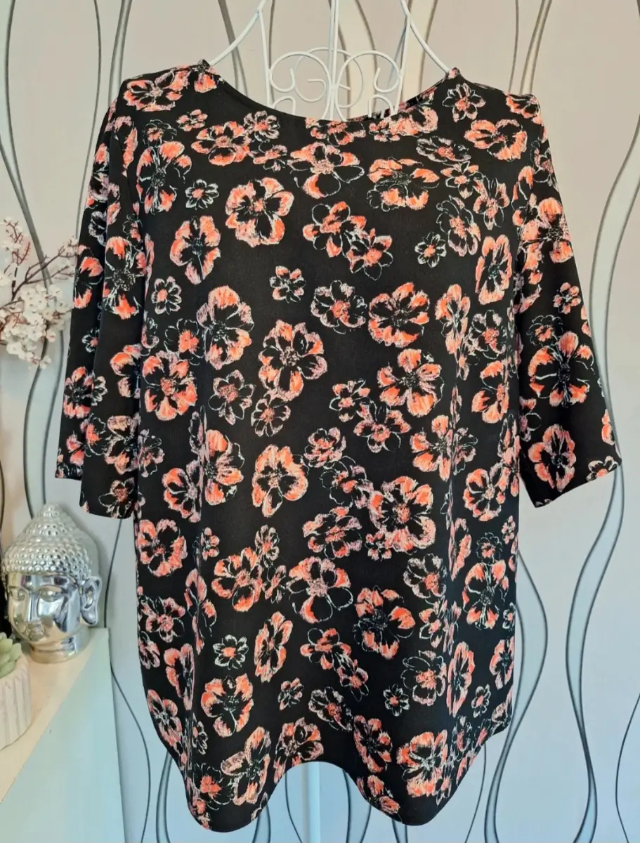 George Black Floral Blouse Pink Orange UK 14