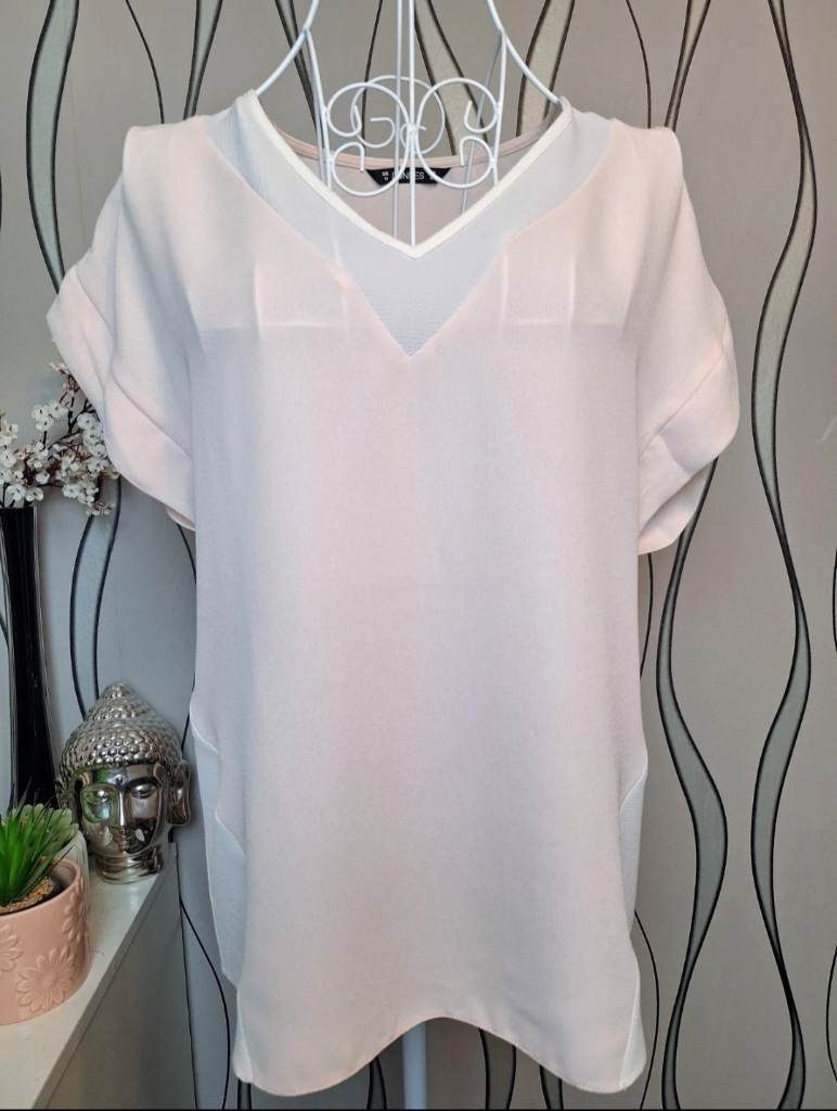 Dunnes White V Neck Blouse Size 10 Loose Fit