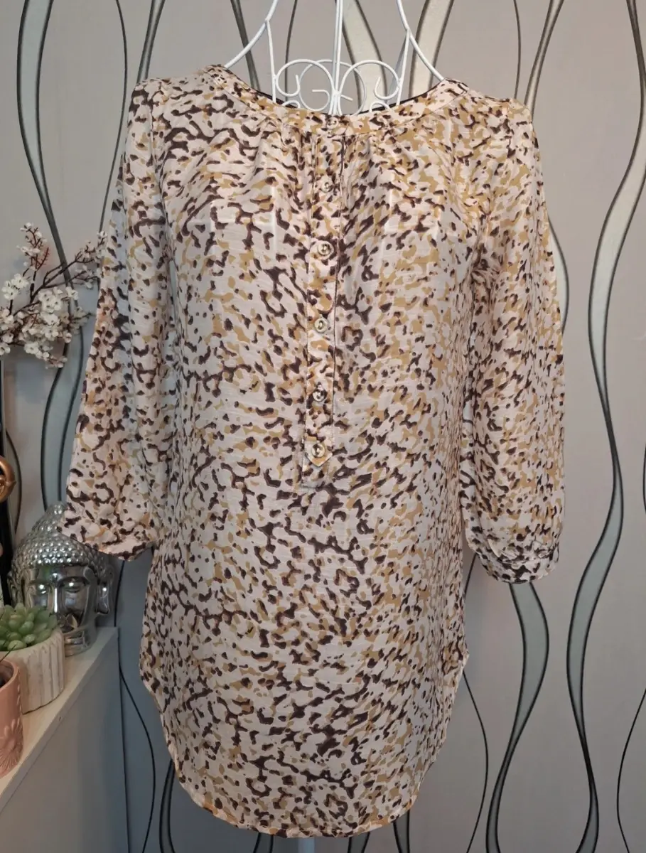 Armani Exchange Beige Brown Print Blouse UK 8-10