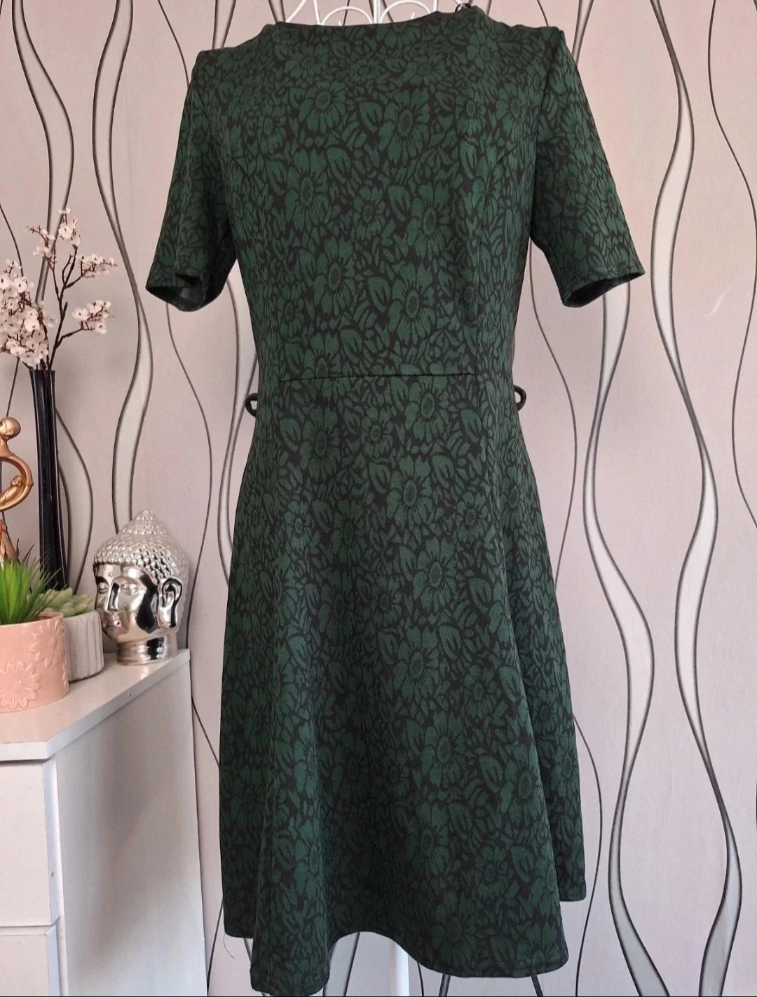 Red Herring Green Floral Midi Dress UK 10 Fit & Flare