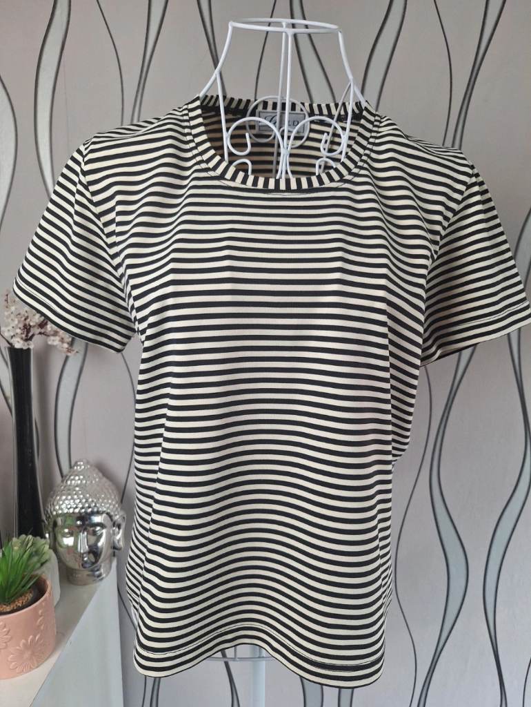 Gold by Michael H Black White Striped Stretch Top UK 14