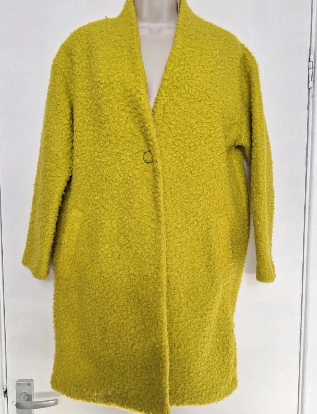 TU Woman Lime Green Bouclé Coat UK 8 Textured Longline