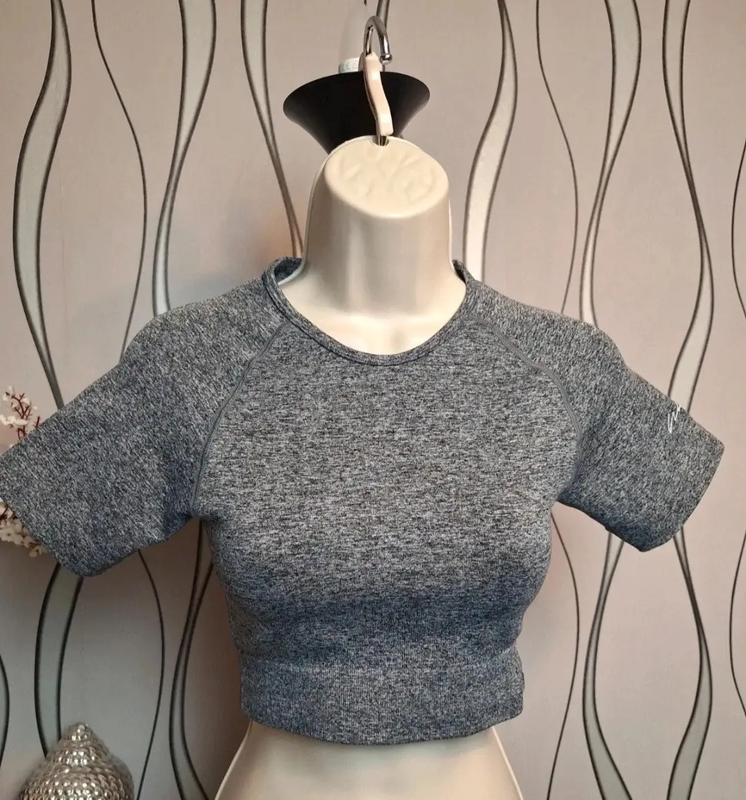 Boohoo Seamless Crop Top Grey Activewear UK 8-10 S
