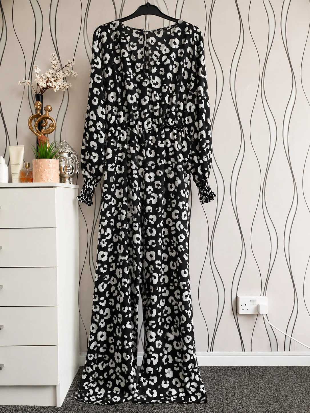 Peacocks Leopard Print Black White Wide Leg Jumpsuit UK 18