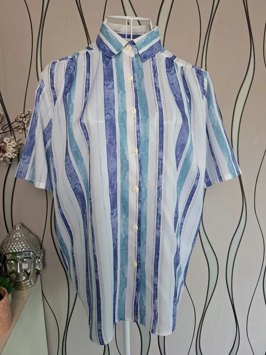 Janique Blue White Striped Blouse Size 14