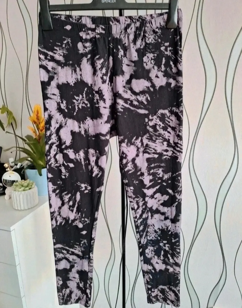Yours Lilac Black Patterned High Waist Leggings XS UK 4-6