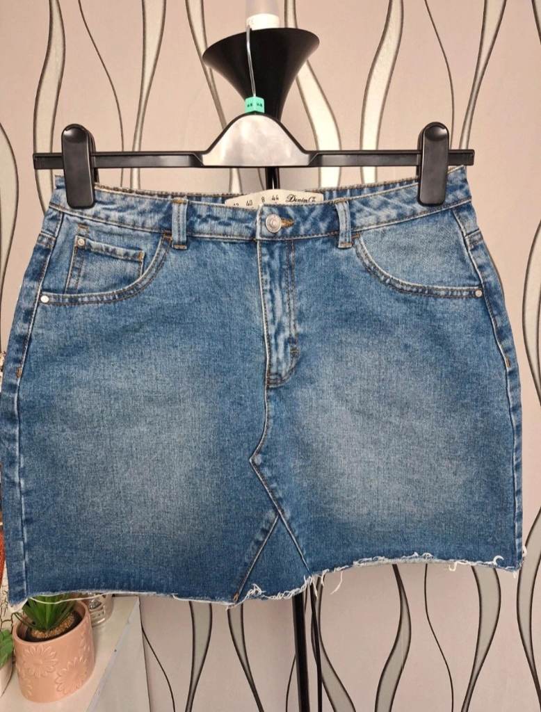 Denim Co Denim Mini Skirt Blue UK 12 Raw Hem